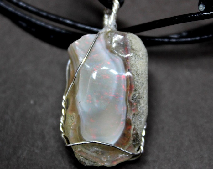 Large Natural Ethiopian Welo Fire Opal 15Ct Welo Ethiopia Black Fire Opal Gemstone Pendant Necklace Large Fire Opal Ethiopian Fire Opal