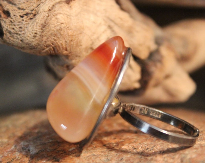 Vintage Large Sterling Ring Silver Banded Quartz Ring  Size 7 Adjustable 11.7 Grams Mens Vintage Rings Vintage Silver Rings Womans Ring