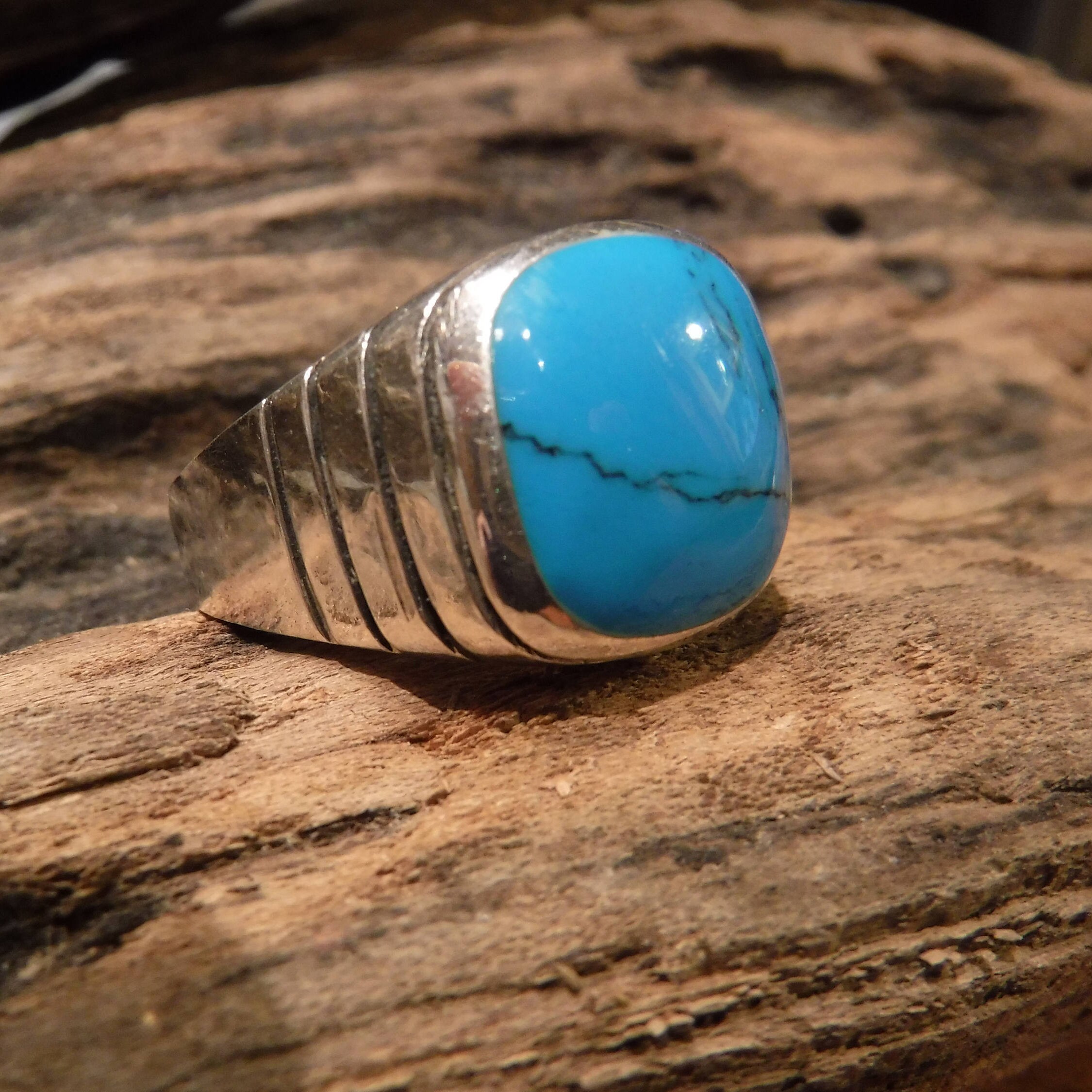 Large mens ring Mexico Sterling Silver Mens Turquoise Ring Heavy 17