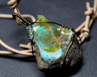 Large Natural Ethiopian Fire Opal 35ct Welo Ethiopian Untreated Black Fire Opal Pendant Adjustable Necklace Large Earth Mined Ethiopian Opal