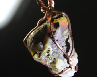 Large Natural Ethiopian Welo  Fire Opal 33.80.Ct Welo Ethiopia Black Fire Opal Gemstone Pendant Necklace Large Fire Opal Ethiopian Fire Opal