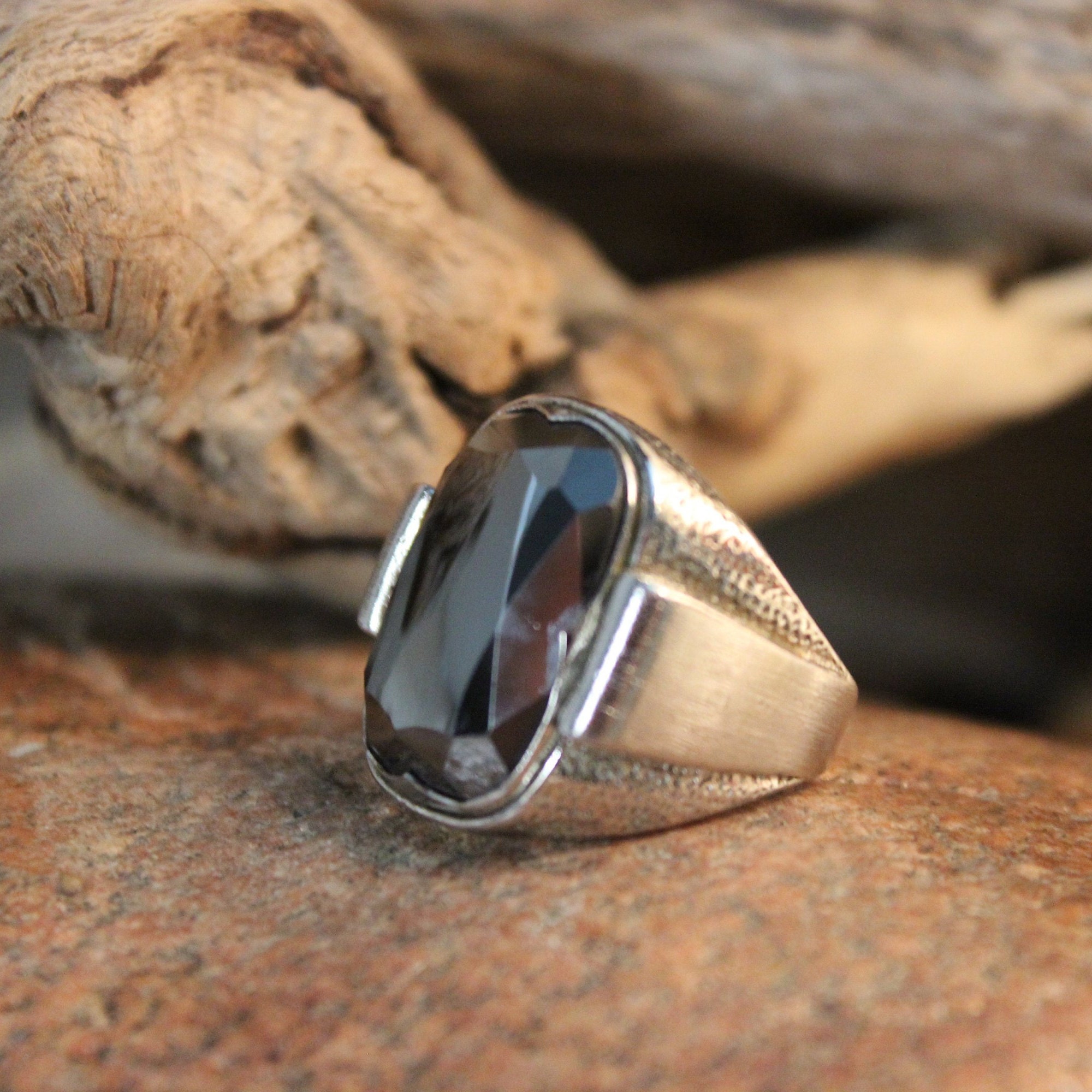 Mens Heavy Hematite Ring Navajo Native American Signed JP Sterling ...