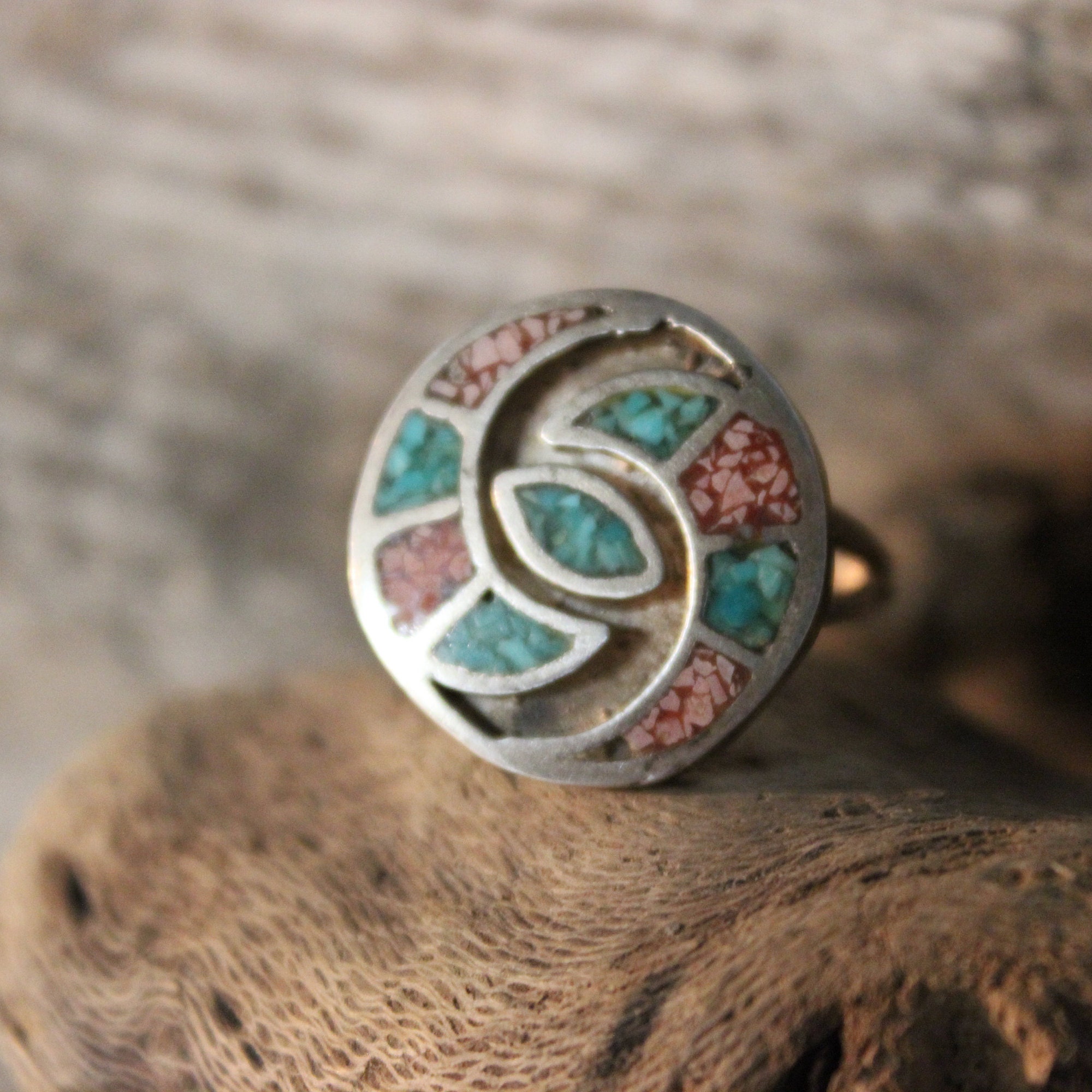 Vintage Navajo Sterling Silver Turquoise Coral Ring Native American 5.9 ...