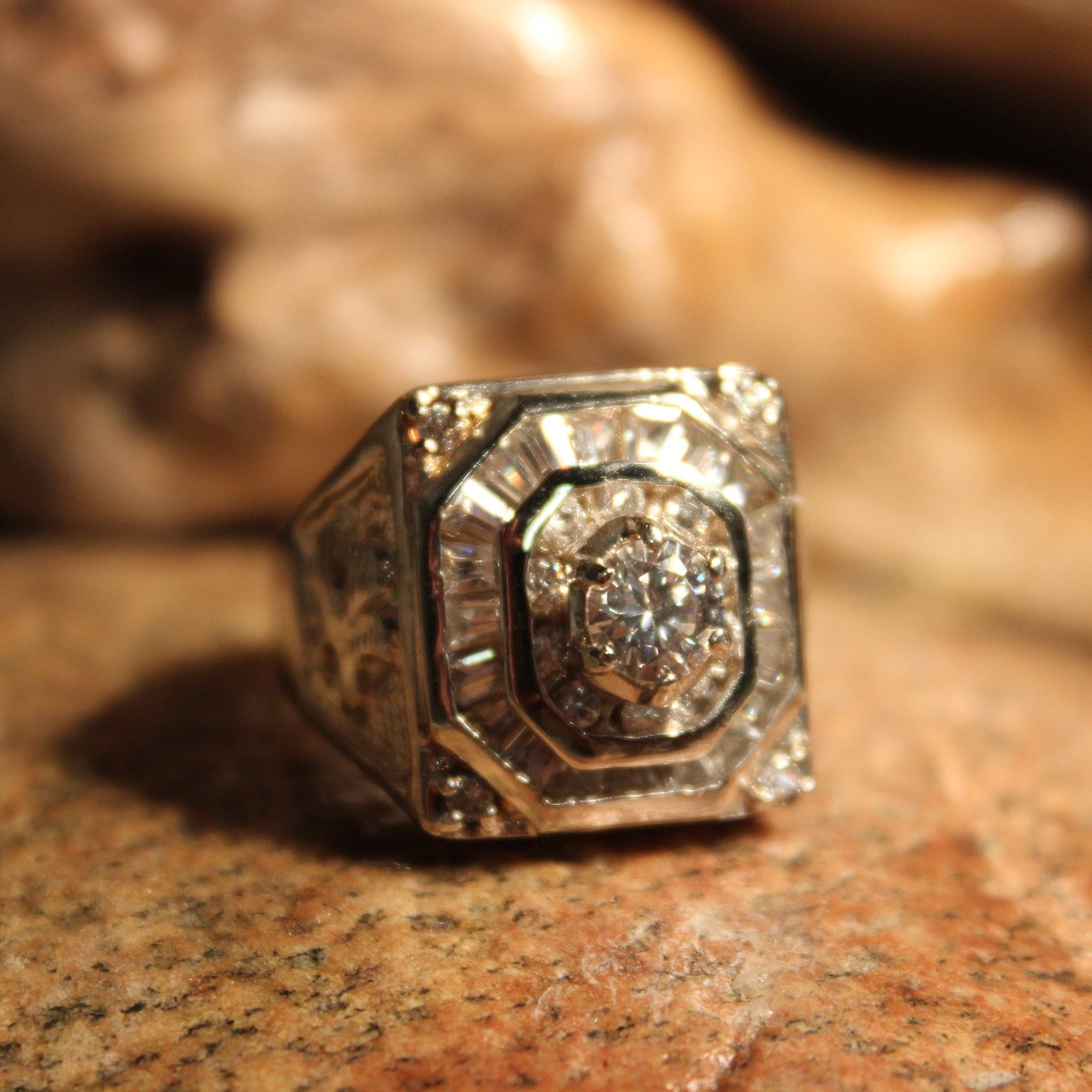 Vintage Mens Ring Cubic Zirconia Sterling Silver Ring Mens Eagle Ring
