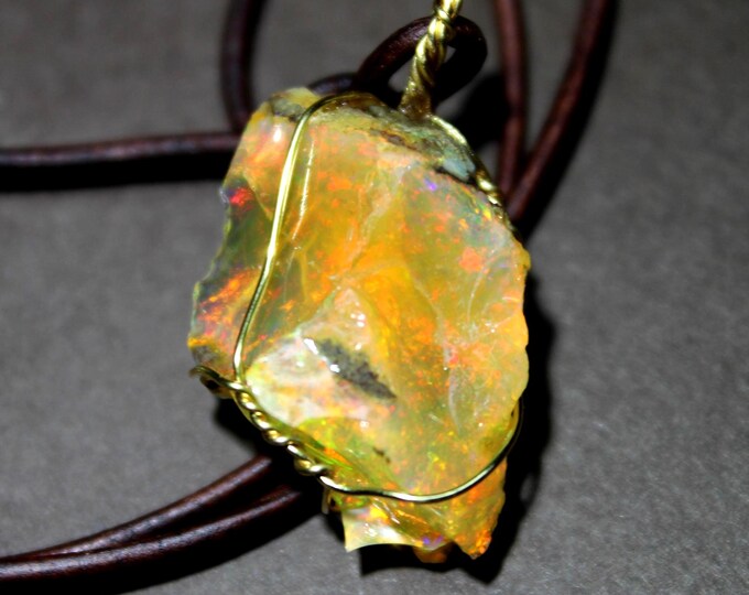 Large Natural Ethiopian Welo Fire Opal 21Ct Welo Ethiopia Black Fire Opal Gemstone Pendant Necklace Large Fire Opal Ethiopian Fire Opal