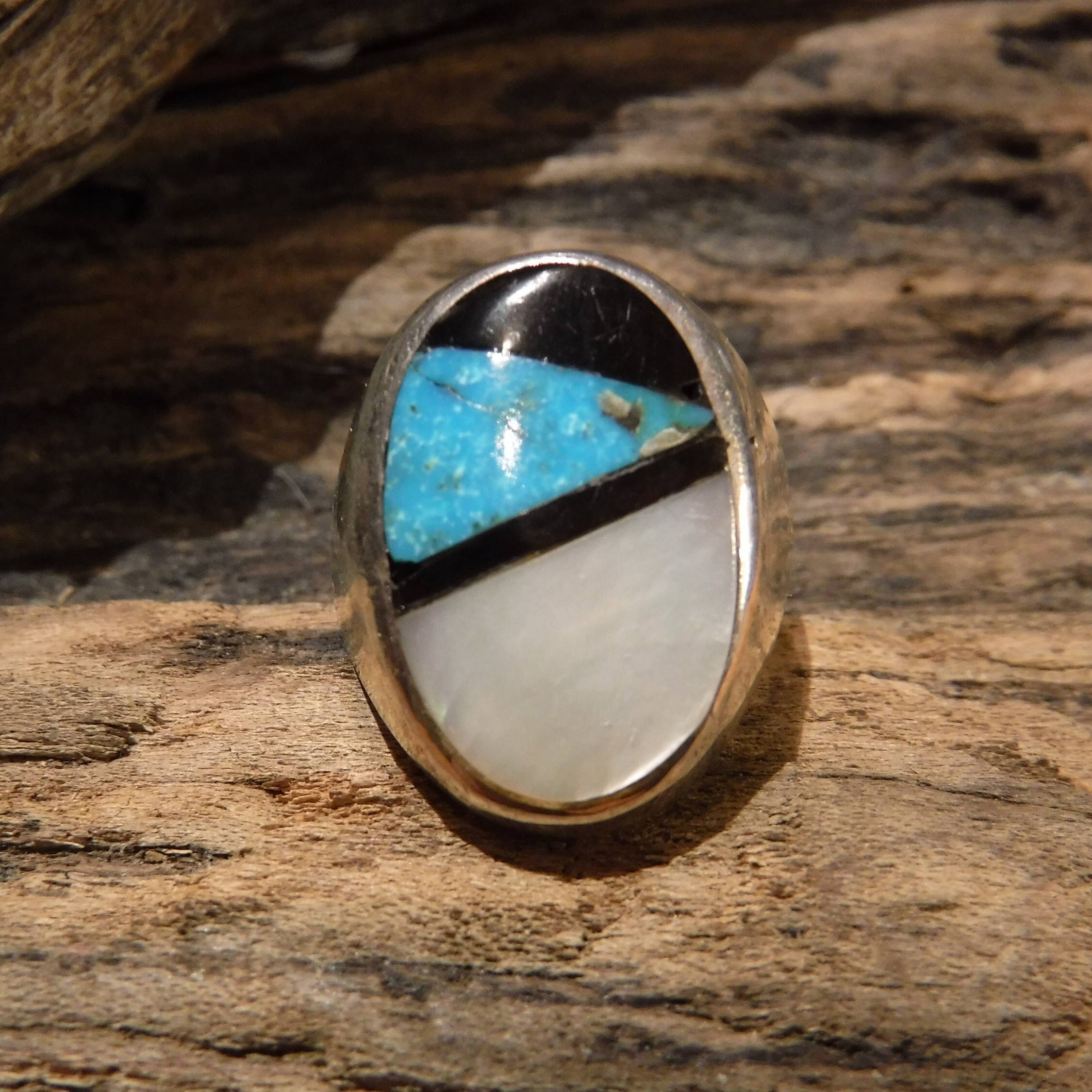 Large Vintage Mens Ring Zuni Native American Sterling Silver Size 9.5