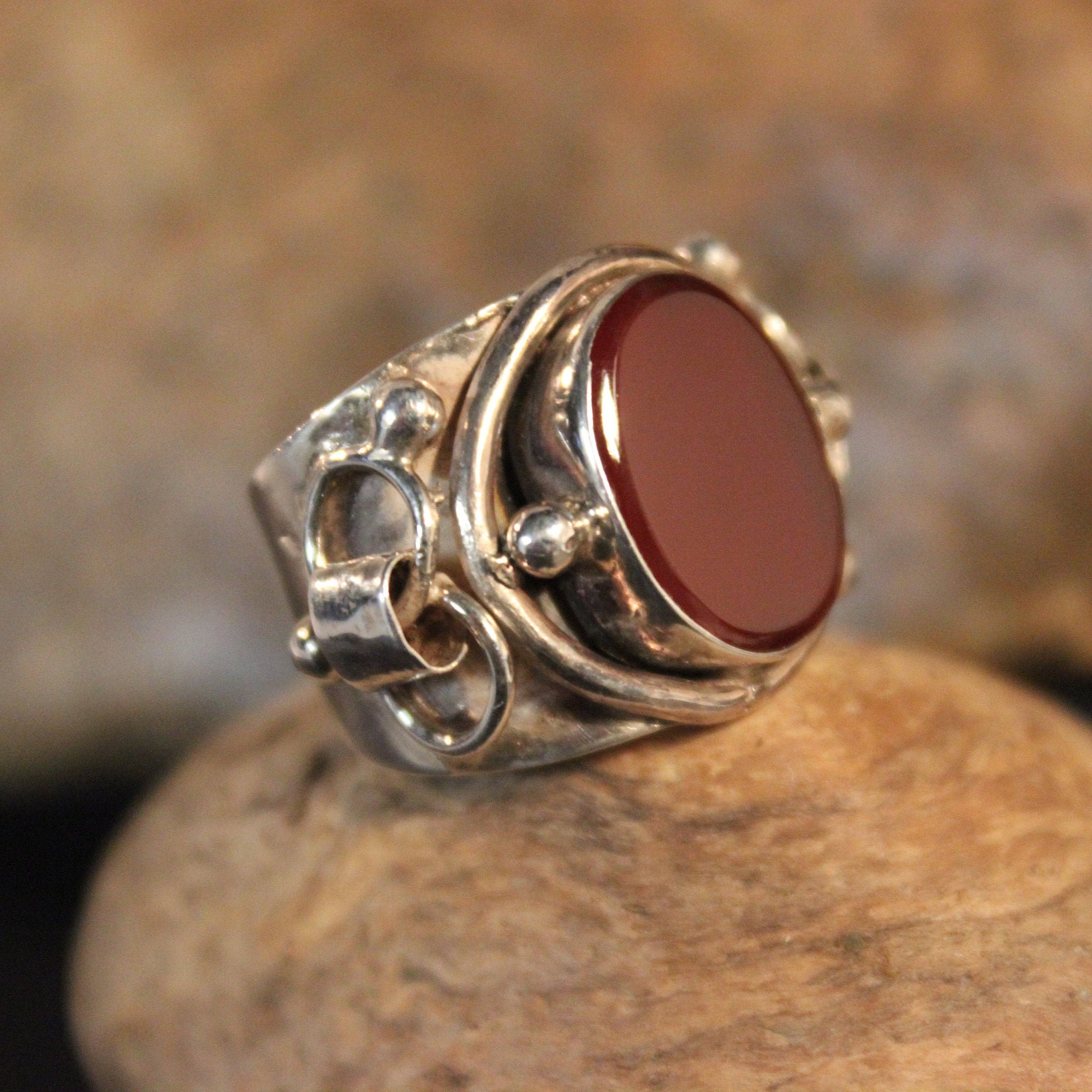 Vintage Large Carnelian Silver Ring Men Sterling Silver size 7 Weight 8 ...