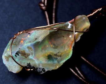 Large Natural Ethiopian Welo Fire Opal 41ct Welo Ethiopia Untreated Black Fire Opal Pendant Necklace Large Earth Mined Ethiopian Fire Opal