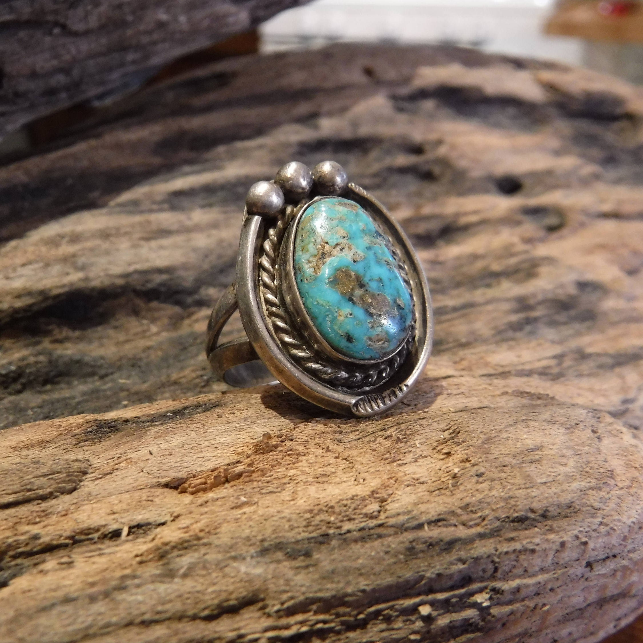 Navajo Native American Silver Turquoise Ring Weight 69 Grams Size 65