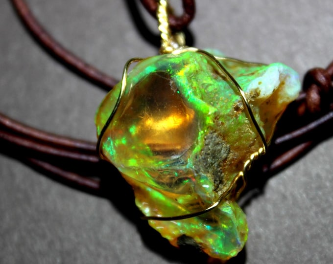 Large Natural Ethiopian Welo Fire Opal 28Ct Welo Ethiopia Black Fire Opal Gemstone Pendant Necklace Large Fire Opal Ethiopian Fire Opal