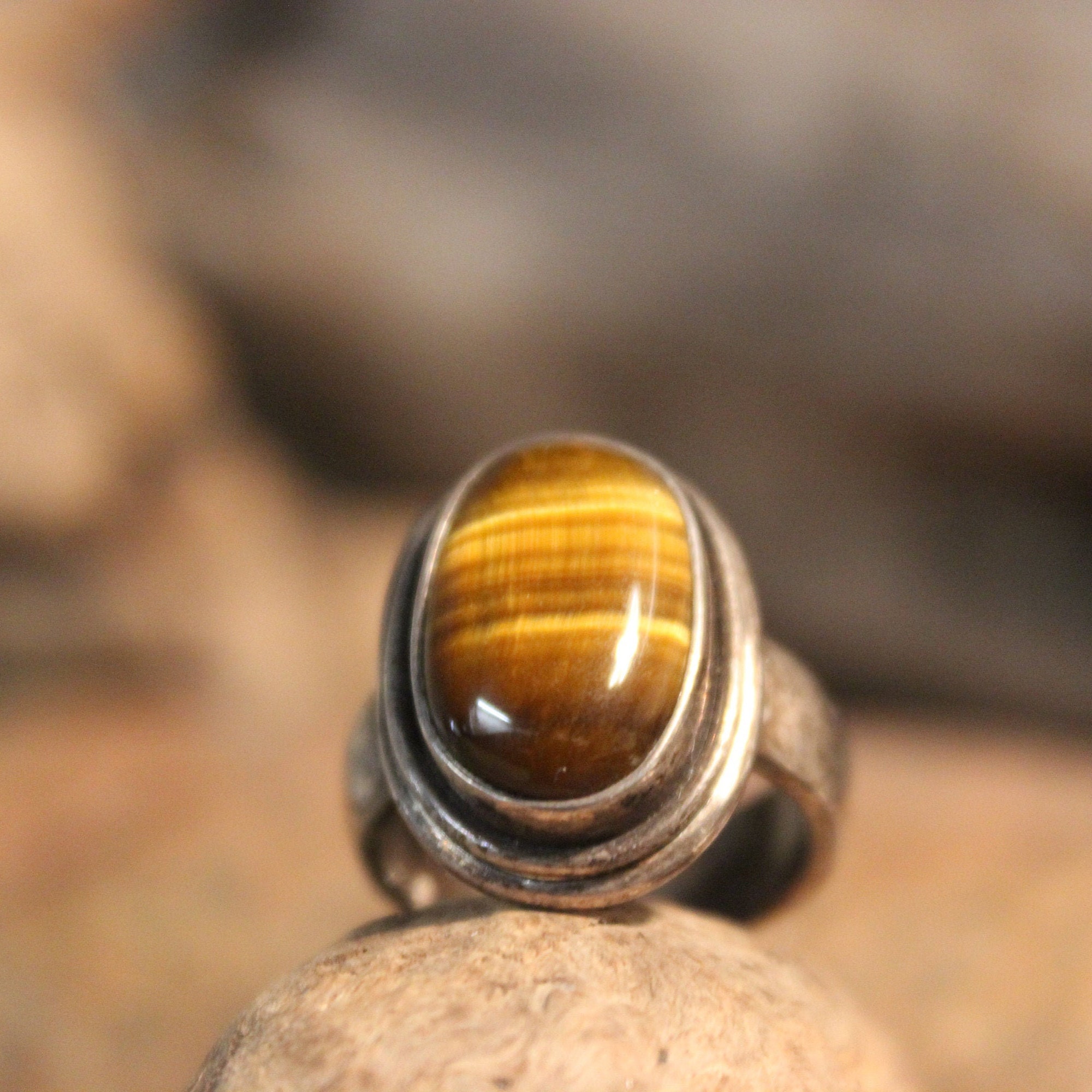 1980's Vintage Sterling Tigers Eye Ring Size 6 Vintage sterling Ring 9.
