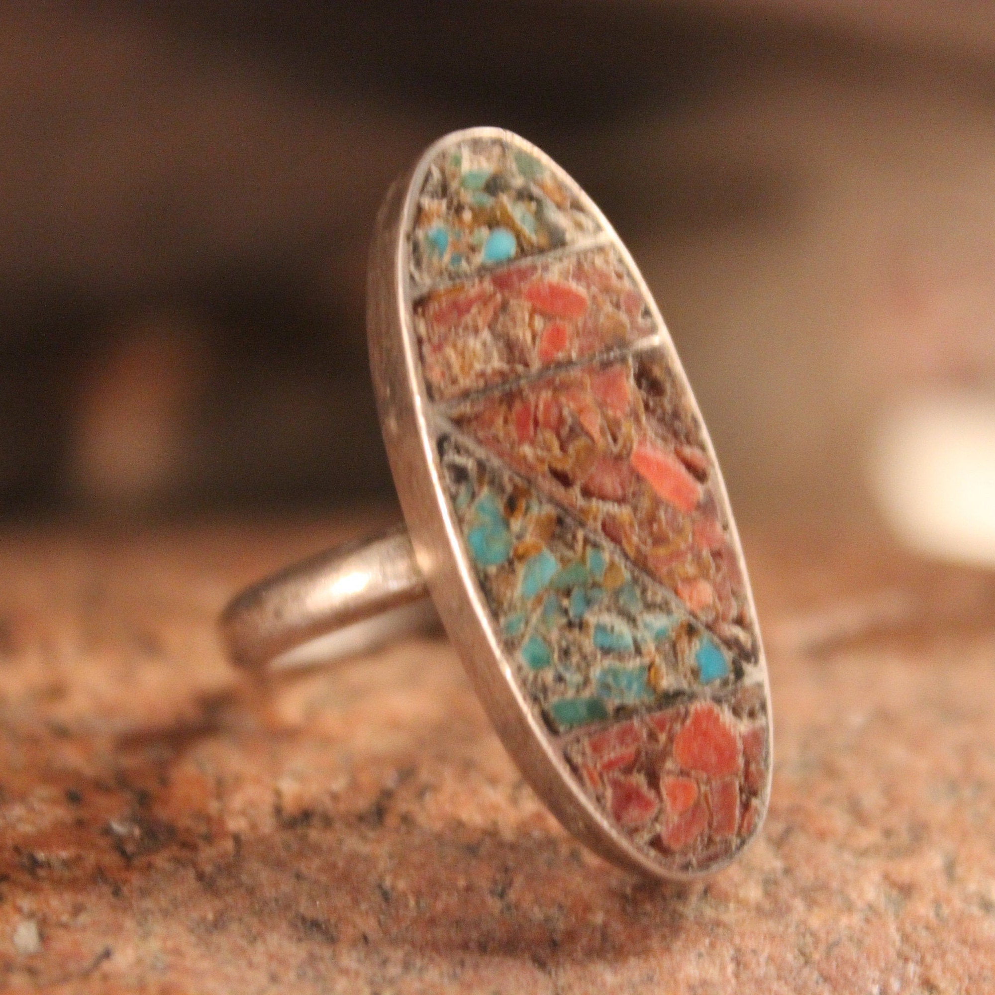 Vintage Navajo Sterling Silver Turquoise Coral Ring Native American ...