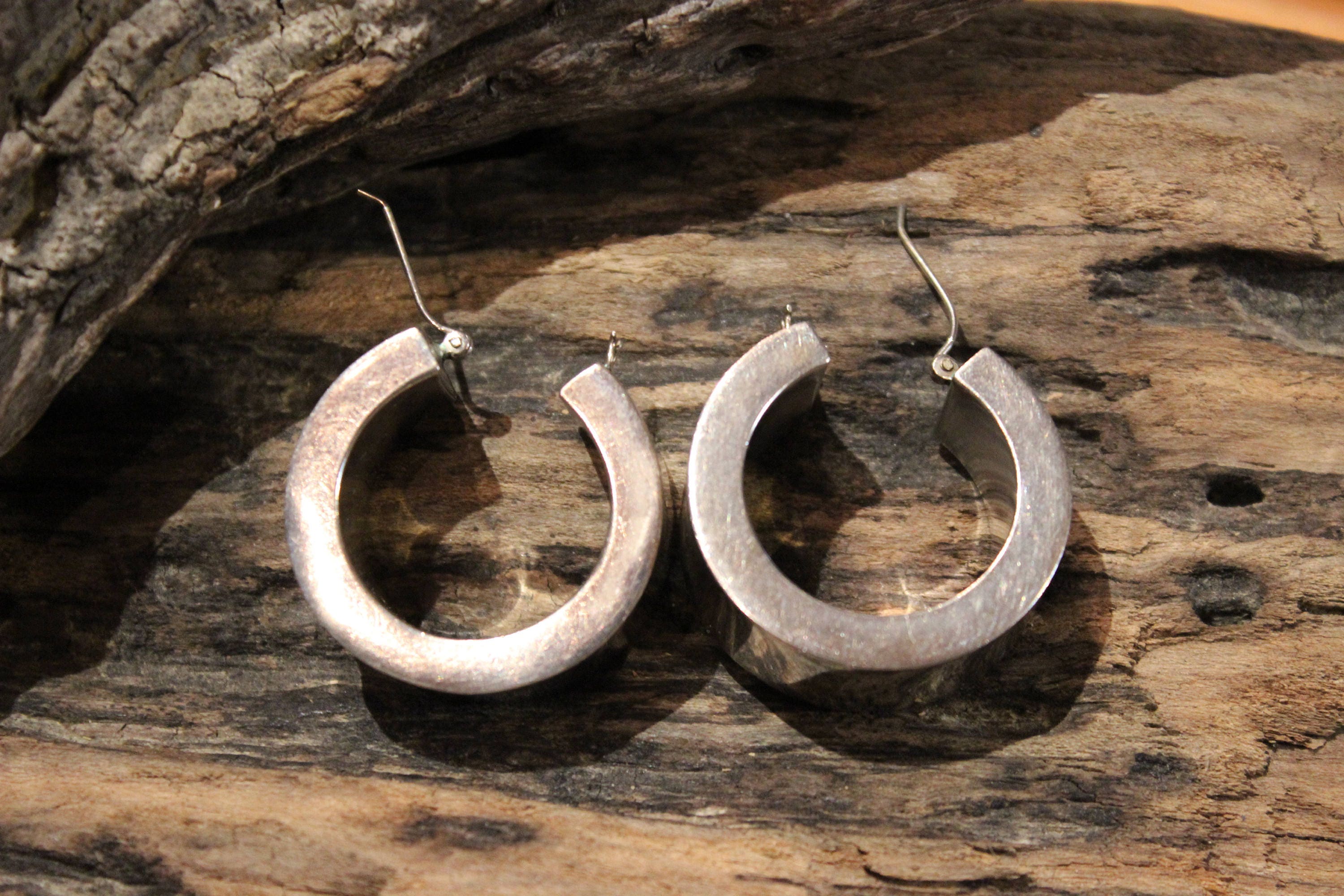 Large Vintage Contemporary Sterling Silver Earrings 925 Silver Chunky