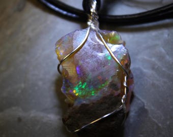Large Natural Ethiopian Welo Fire Opal 24.5Ct Welo Ethiopia Black Fire Opal Gemstone Pendant Necklace Large Fire Opal Ethiopian Fire Opal