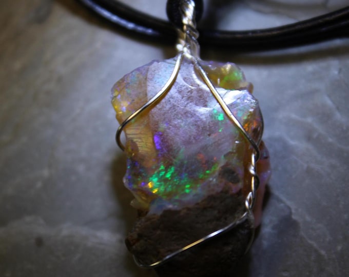 Large Natural Ethiopian Welo Fire Opal 24.5Ct Welo Ethiopia Black Fire Opal Gemstone Pendant Necklace Large Fire Opal Ethiopian Fire Opal