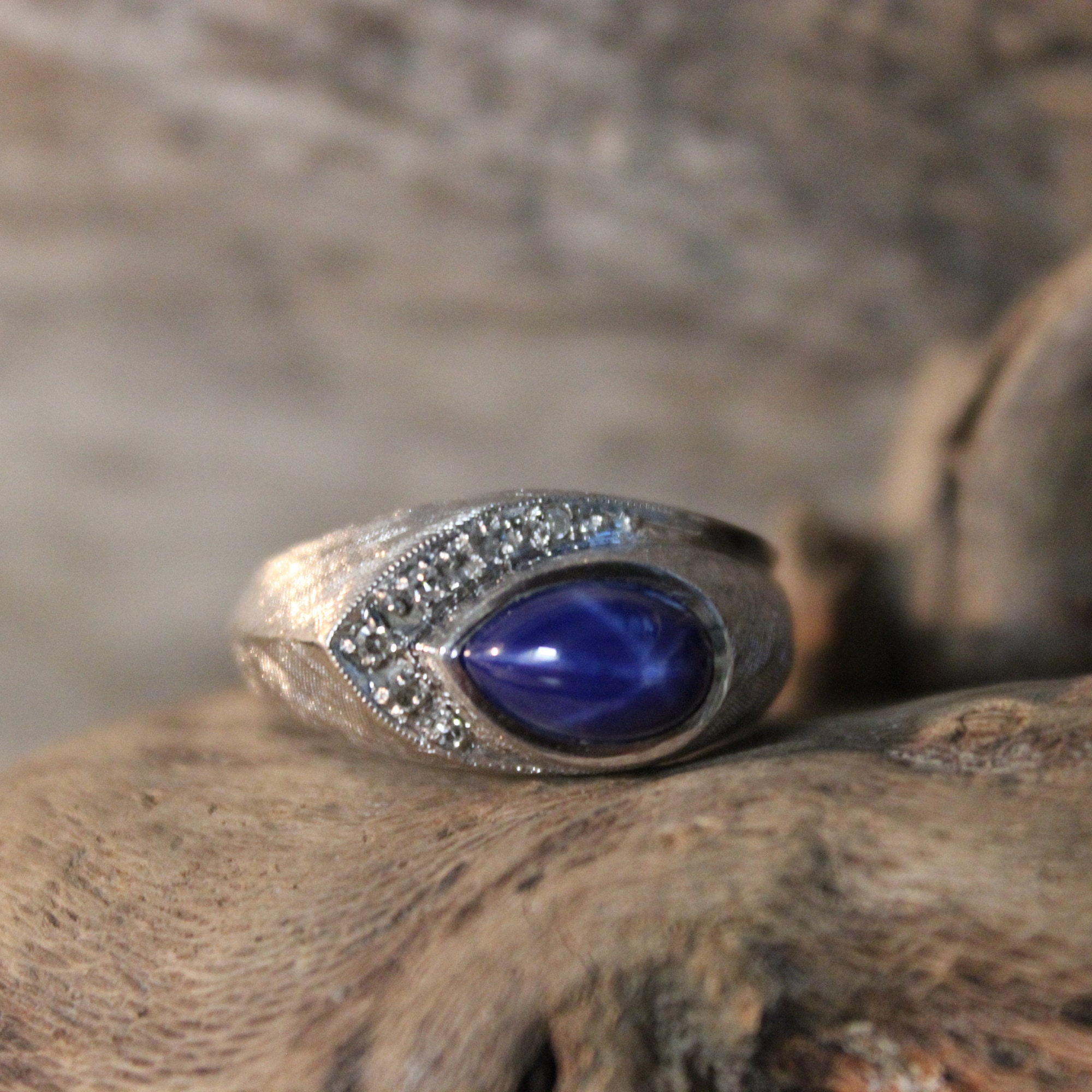 1980's Vintage Blue Star Sapphire & Diamond Ring 10K Solid Gold Mens ...