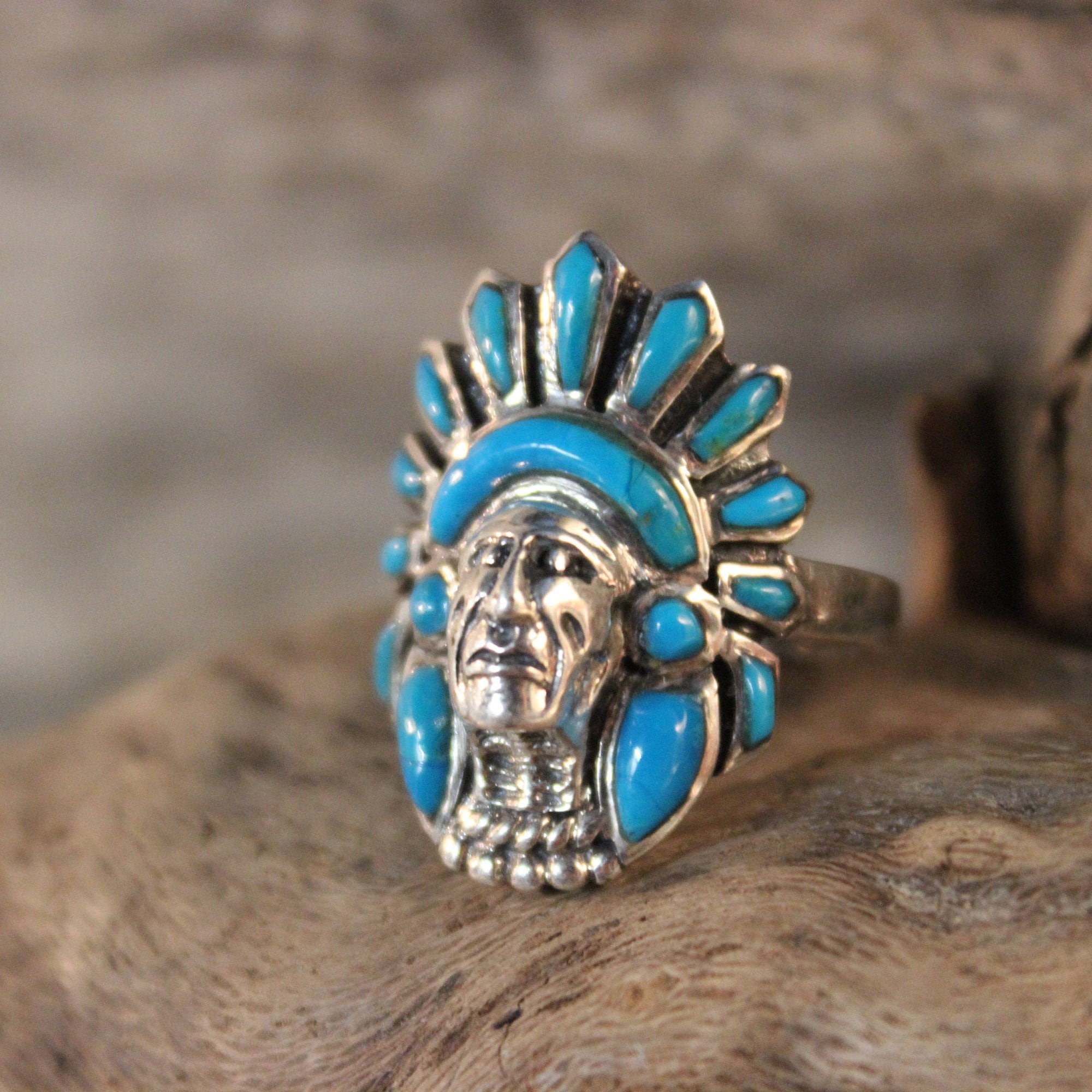 Stunning Vintage Native American Navajo Turquoise Inlay Sterling Silver Ring Huge Stunning Vintage Native American Navajo Turquoise Inlay Sterling Silver Ring Huge