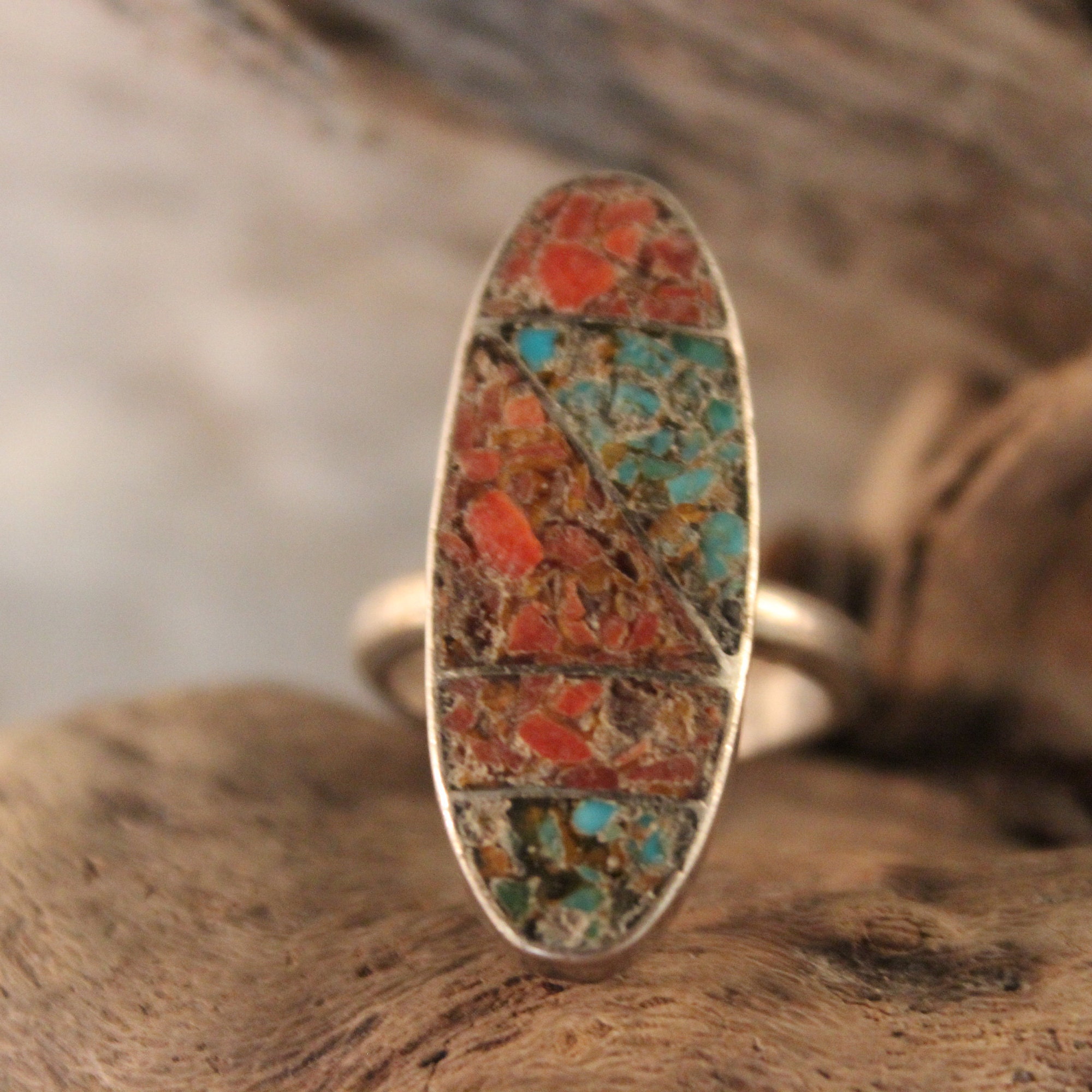 Vintage Navajo Sterling Silver Turquoise Coral Ring Native American ...