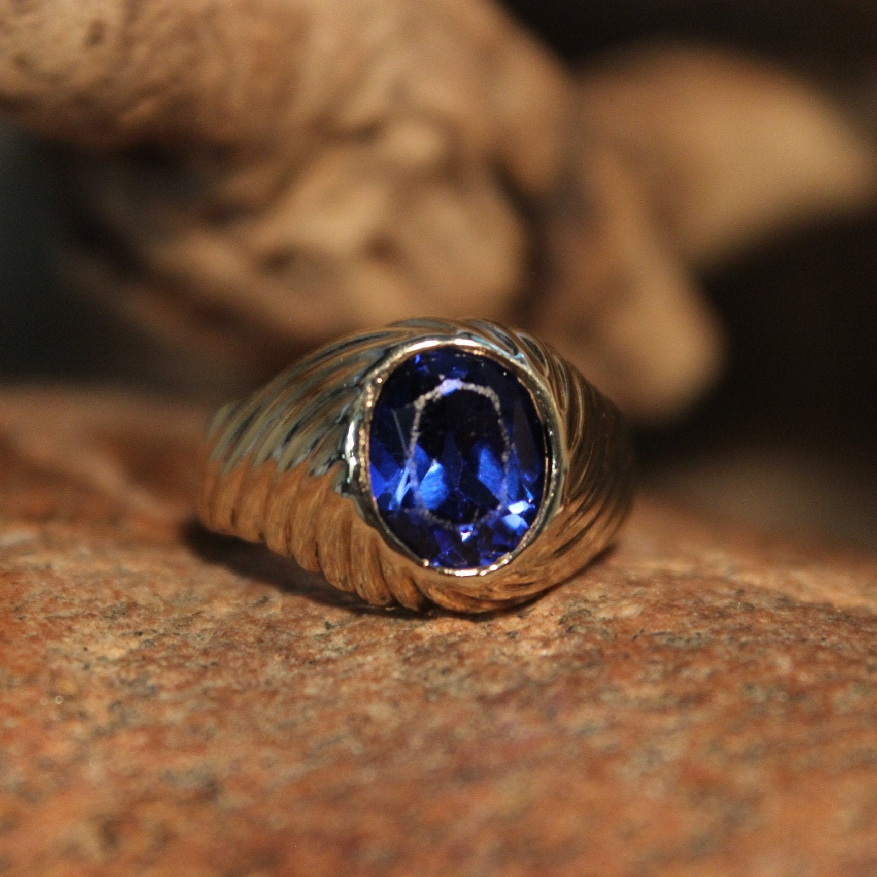 1960's Vintage Mens Blue Sapphire Ring 10K Gold Mens Ring 5.5 Grams ...