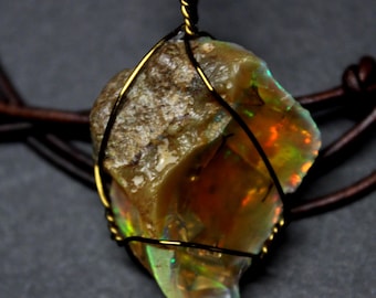Large Natural Ethiopian Welo Fire Opal 34Ct Welo Ethiopia Untreated Black Fire Opal Pendant Necklace Large Earth Mined Ethiopian Fire Opal