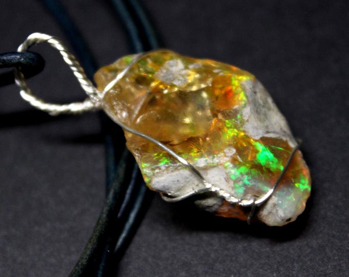Large Natural Ethiopian Welo Fire Opal 22Ct Welo Ethiopia Black Fire Opal Gemstone Pendant Necklace Large Fire Opal Ethiopian Fire Opal