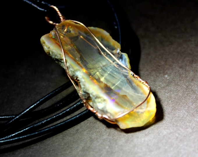 Large Natural Ethiopian Welo Fire Opal 33Ct Welo Ethiopia Black Fire Opal Gemstone Pendant Necklace Large Earth Mined Ethiopian Fire Opal