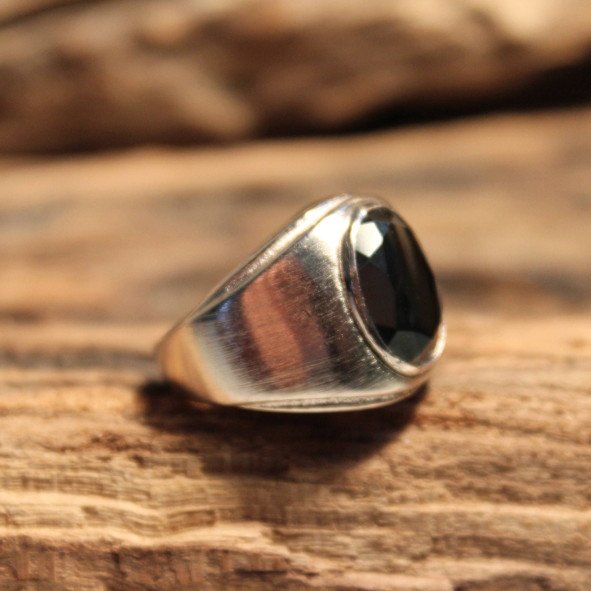 Mens Heavy Hematite Ring Navajo Native American Signed JP Sterling ...