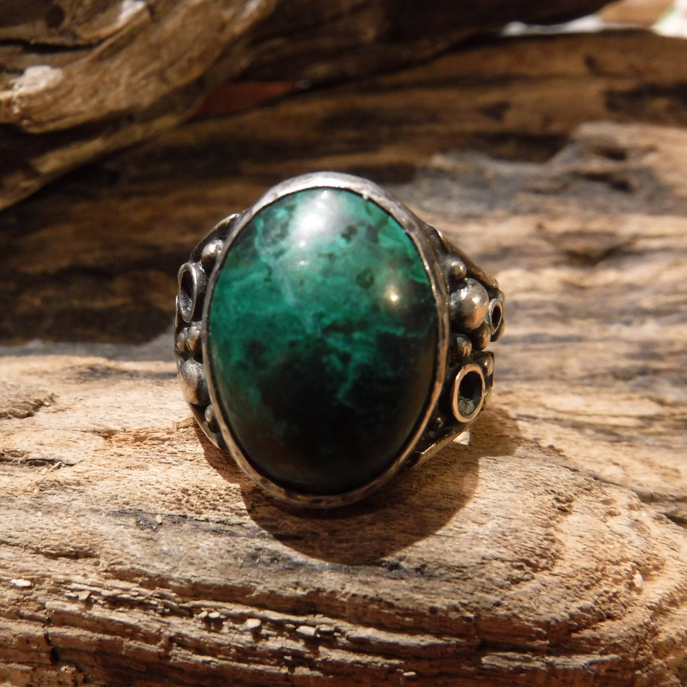 Large Mens Sterling Silver Ring Large Malachite Ring Heavy 14.1 Grams