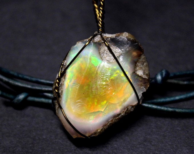 Large Natural Ethiopian Welo Fire Opal 28.5Ct Welo Ethiopia Black Fire Opal Gemstone Pendant Necklace Large Fire Opal Ethiopian Fire Opal