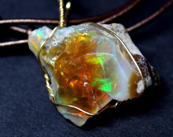Large Natural Ethiopian Welo Fire Opal 33ct Welo Ethiopia Untreated Black Fire Opal Pendant Necklace Large Earth Mined Ethiopian Fire Opal