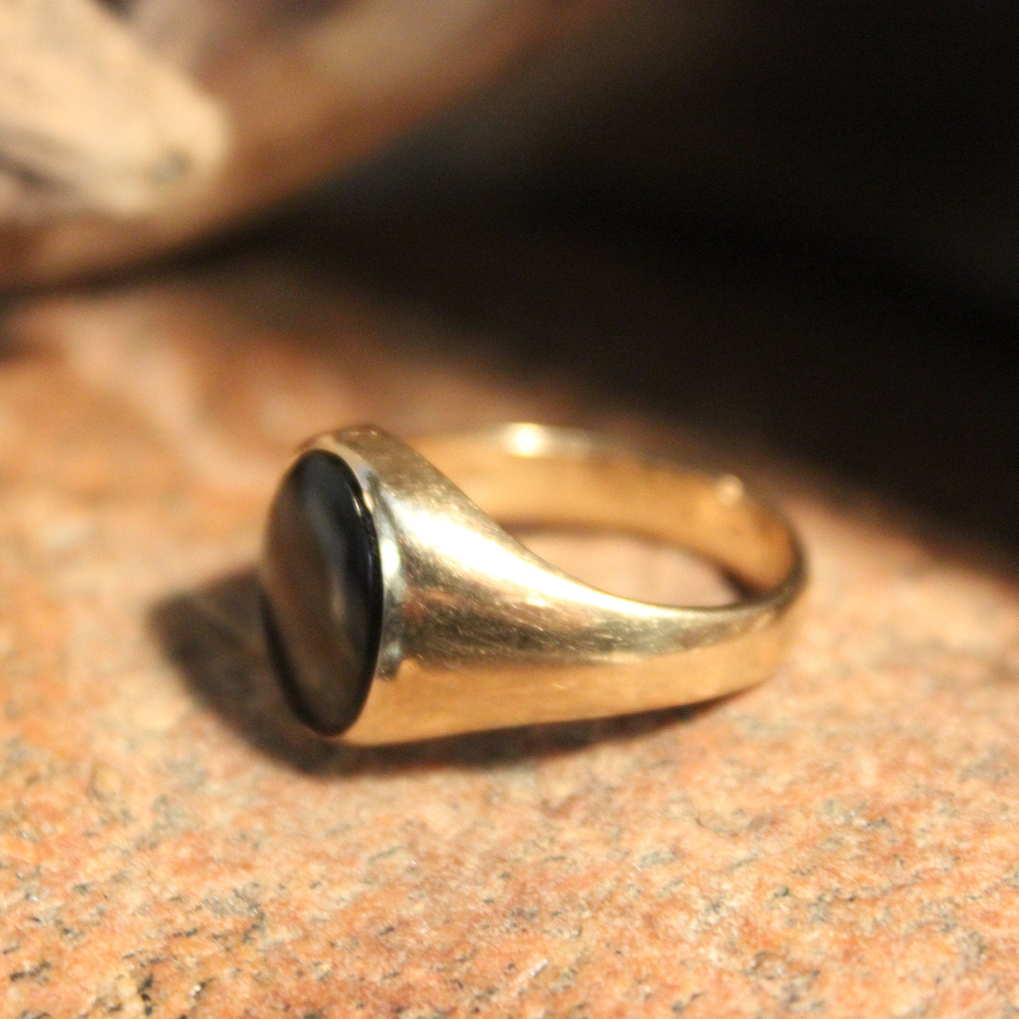 Vintage Mens Gold Onyx Ring Men Onyx Ring 10K Solid Gold Mens Ring 5.1
