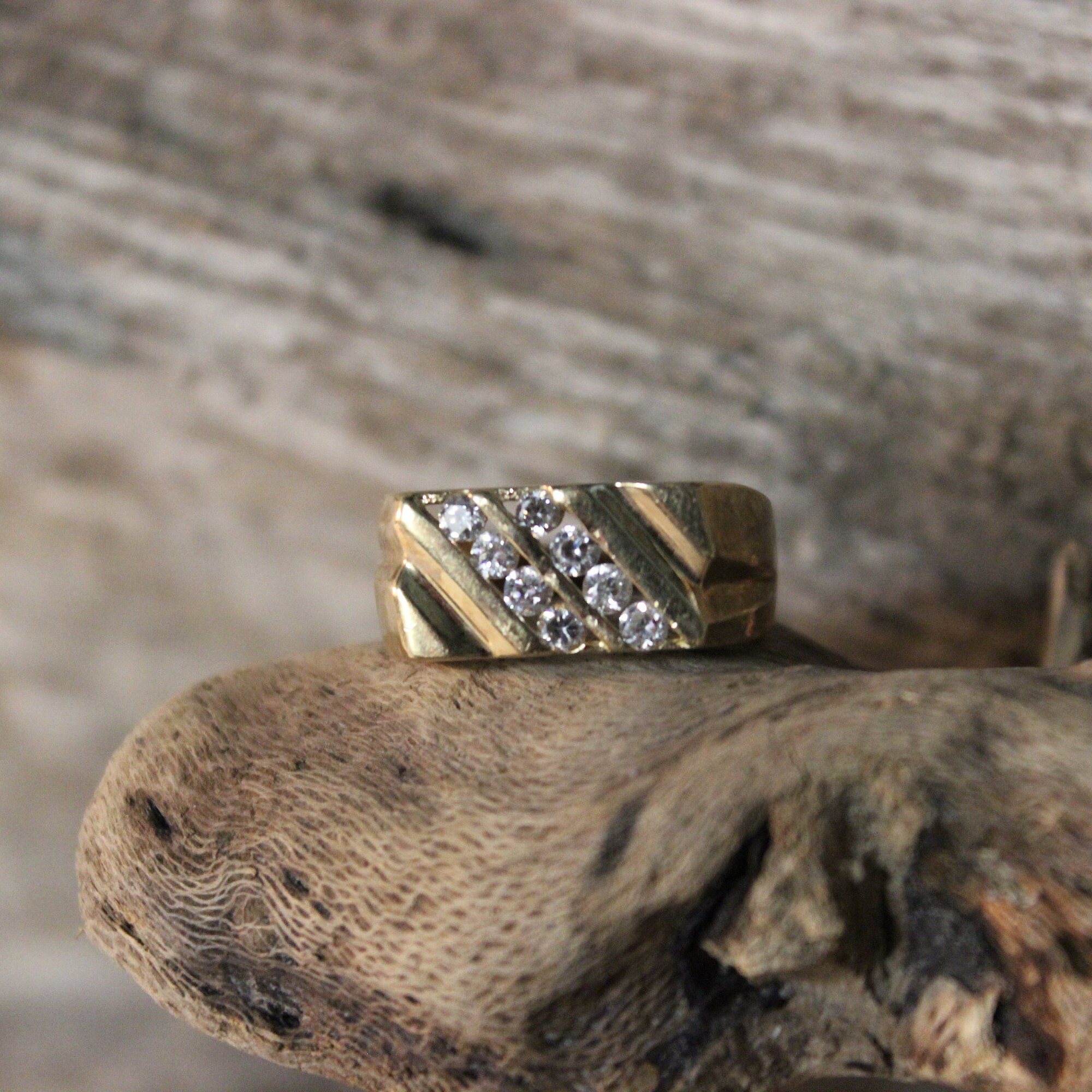 Mens Vintage Diamond Ring Mens 10K Solid Yellow Gold Ring 8 Diamonds 4.