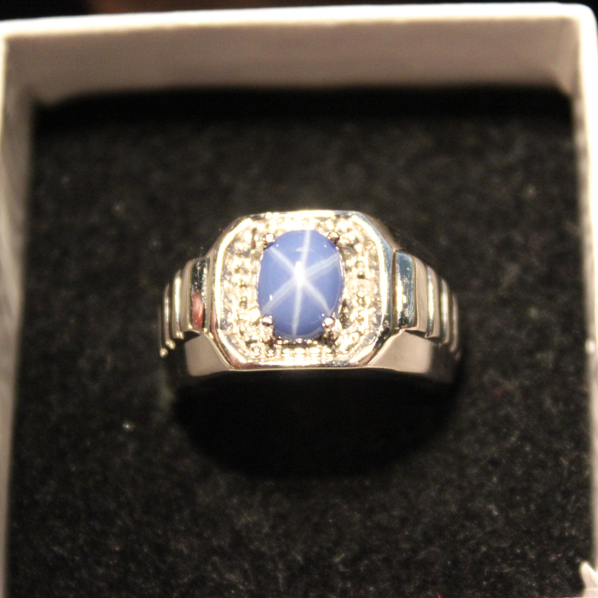 Vintage Mens Blue Star Sapphire & Diamond Ring 10K Gold Mens Ring 4.3 ...