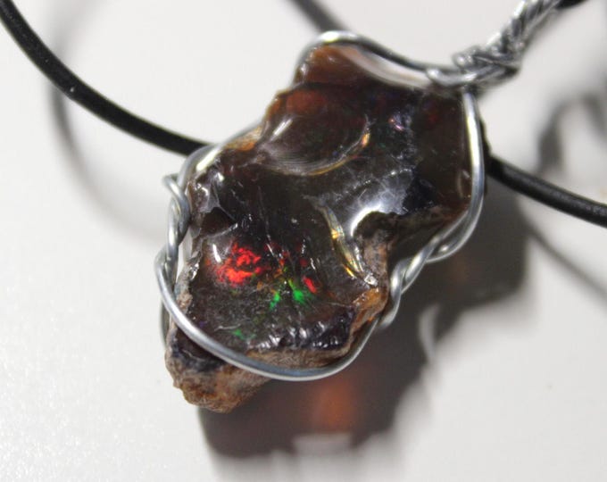 Large Natural Ethiopian Welo  Fire Opal 17.5 Ct Welo Ethiopia Black Fire Opal Gemstone Pendant Necklace Large Fire Opal Ethiopian Fire Opal