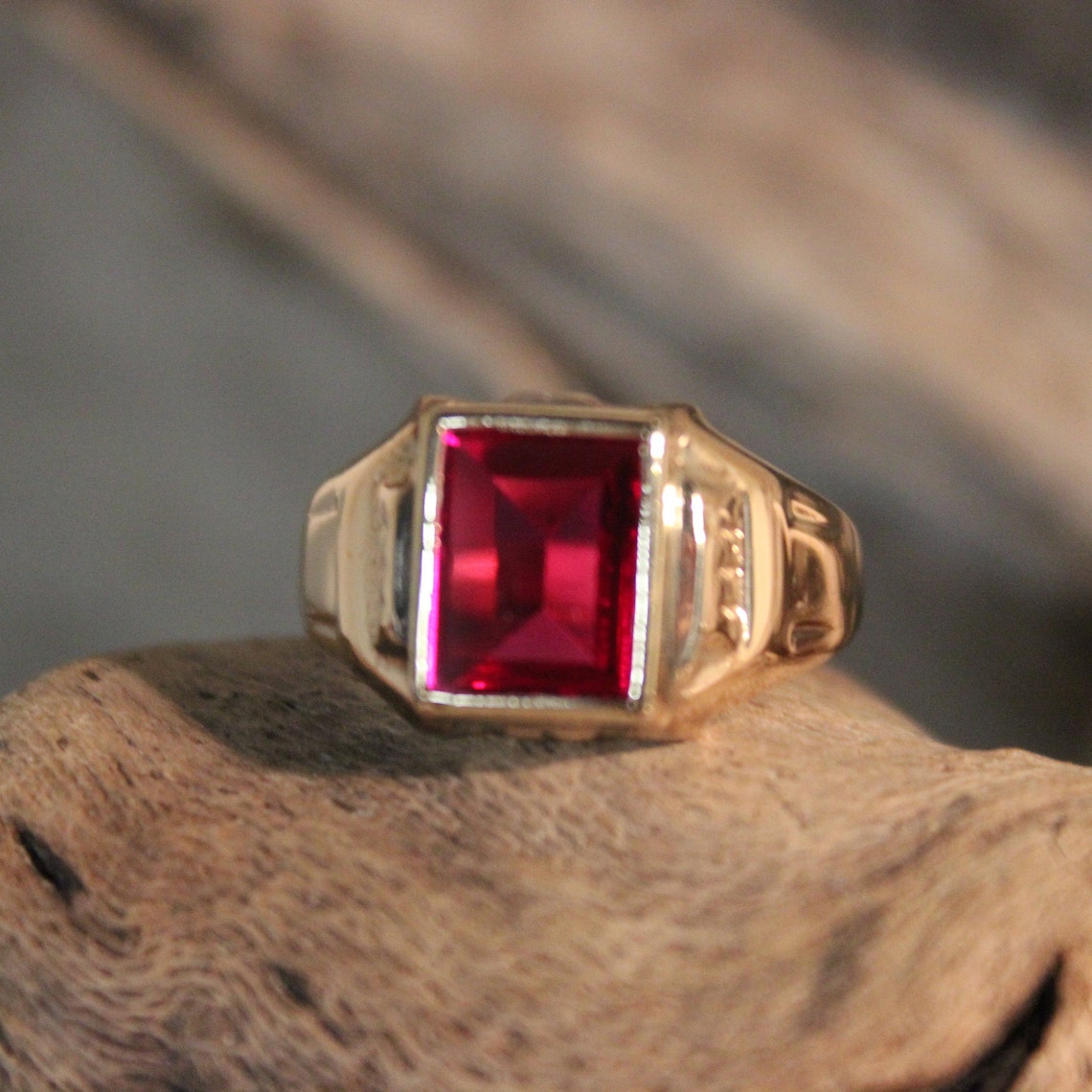 Vintage 10k Solid Gold Emerald Cut Ruby Ring 3.5 Grams Size | Etsy