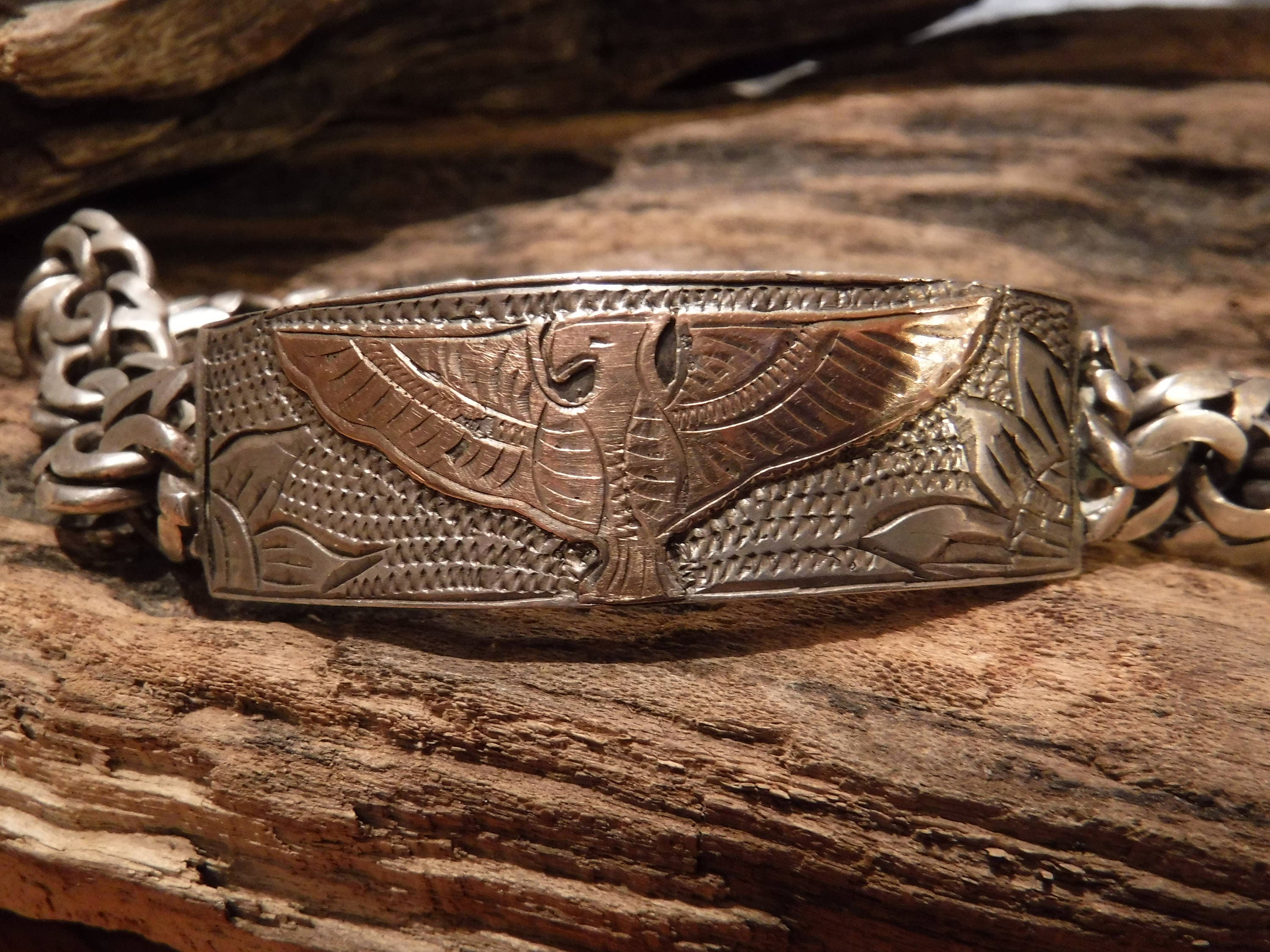 Vintage Southwestern Sterling Silver 14k Gold Identity Bracelet ID