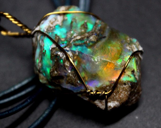 Large Natural Ethiopian Fire Opal 57ct Welo Ethiopian Untreated Black Fire Opal Pendant Necklace Large Earth Mined Ethiopian Black Fire Opal