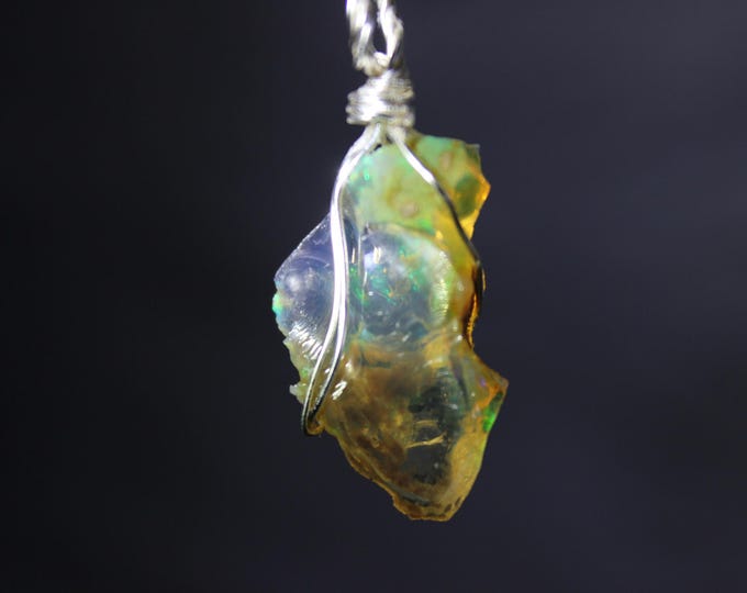 Large Natural Ethiopian Welo Fire Opal 13.10Ct Welo Ethiopia Large Fire Opal Gemstone Pendant Necklace Large Natural Raw Opal Pendant Opal