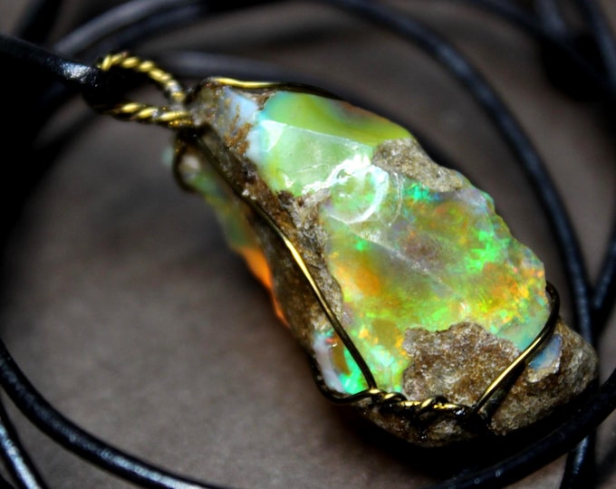 Large Natural Ethiopian Welo Fire Opal 25.5Ct Welo Ethiopia Black Fire Opal Gemstone Pendant Necklace Large Earth Mined Ethiopian Fire Opal