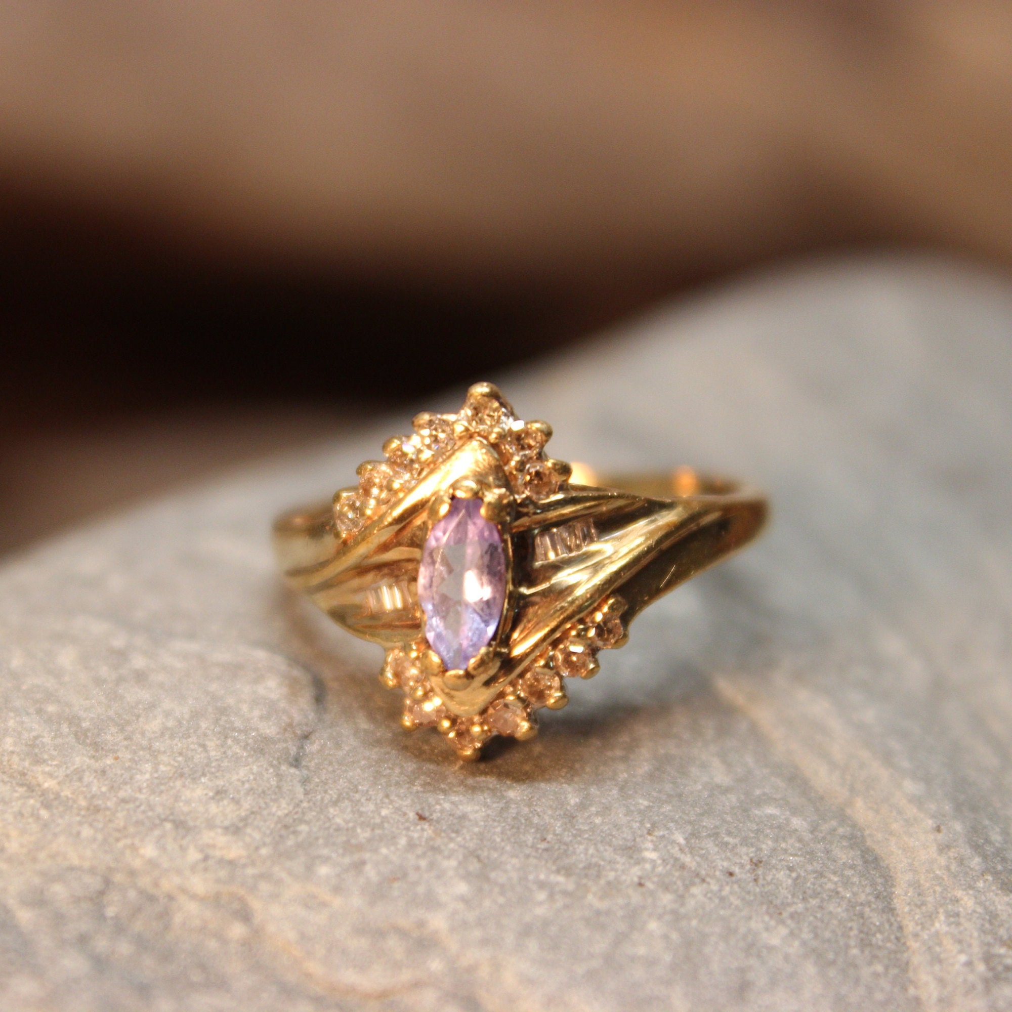 Antique Purple Sapphire Solitaire Engagement Ring