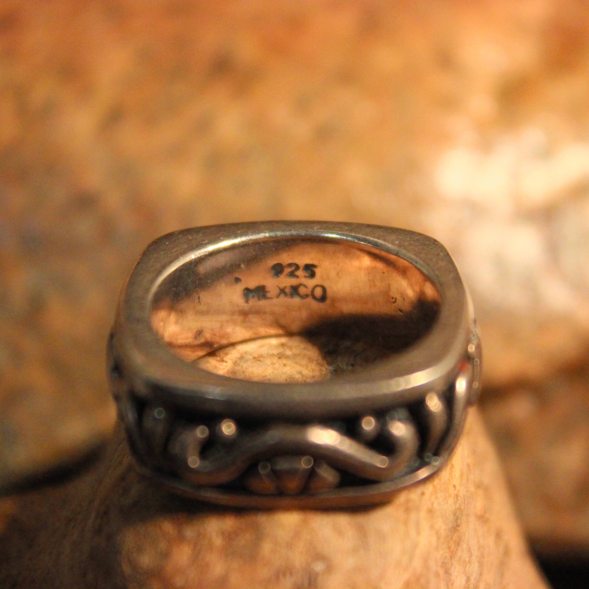 Large Mens Ring Mexico Sterling Silver Mens Ring Silver 13.1 Grams Size