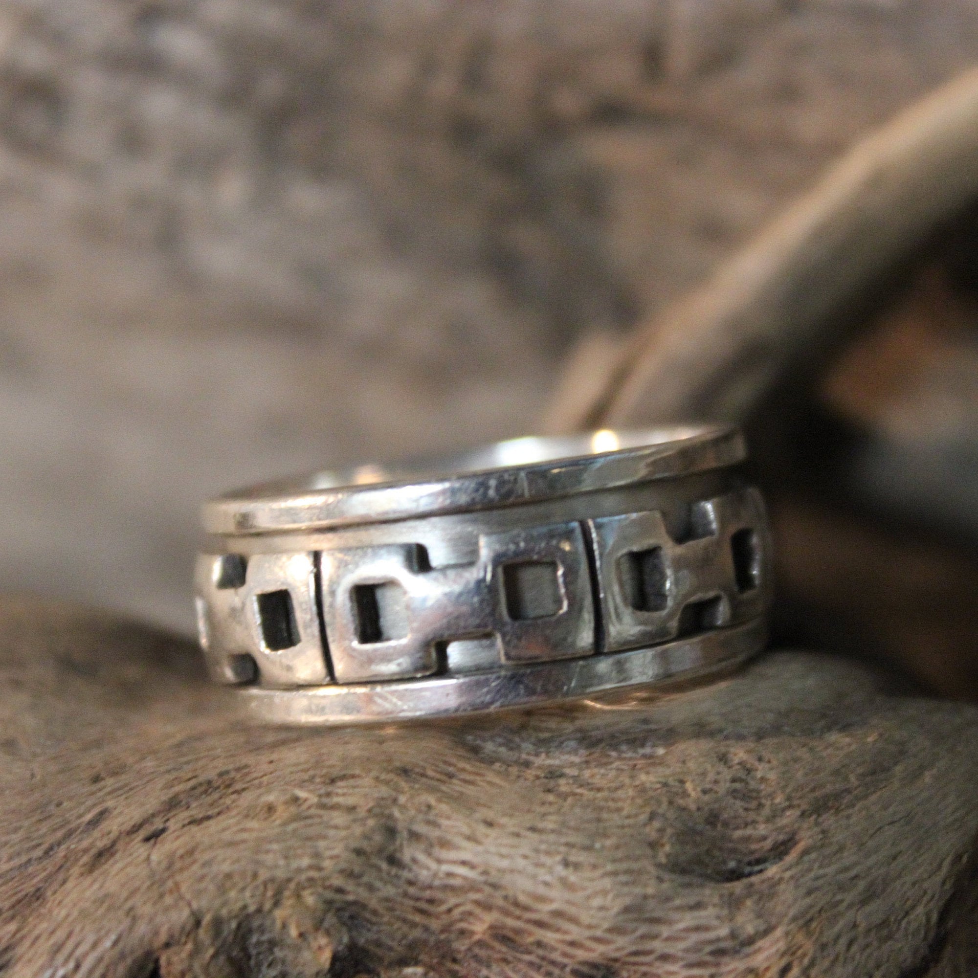 Large Mens Ring Mexico Sterling Silver Mens Spinner Ring 9