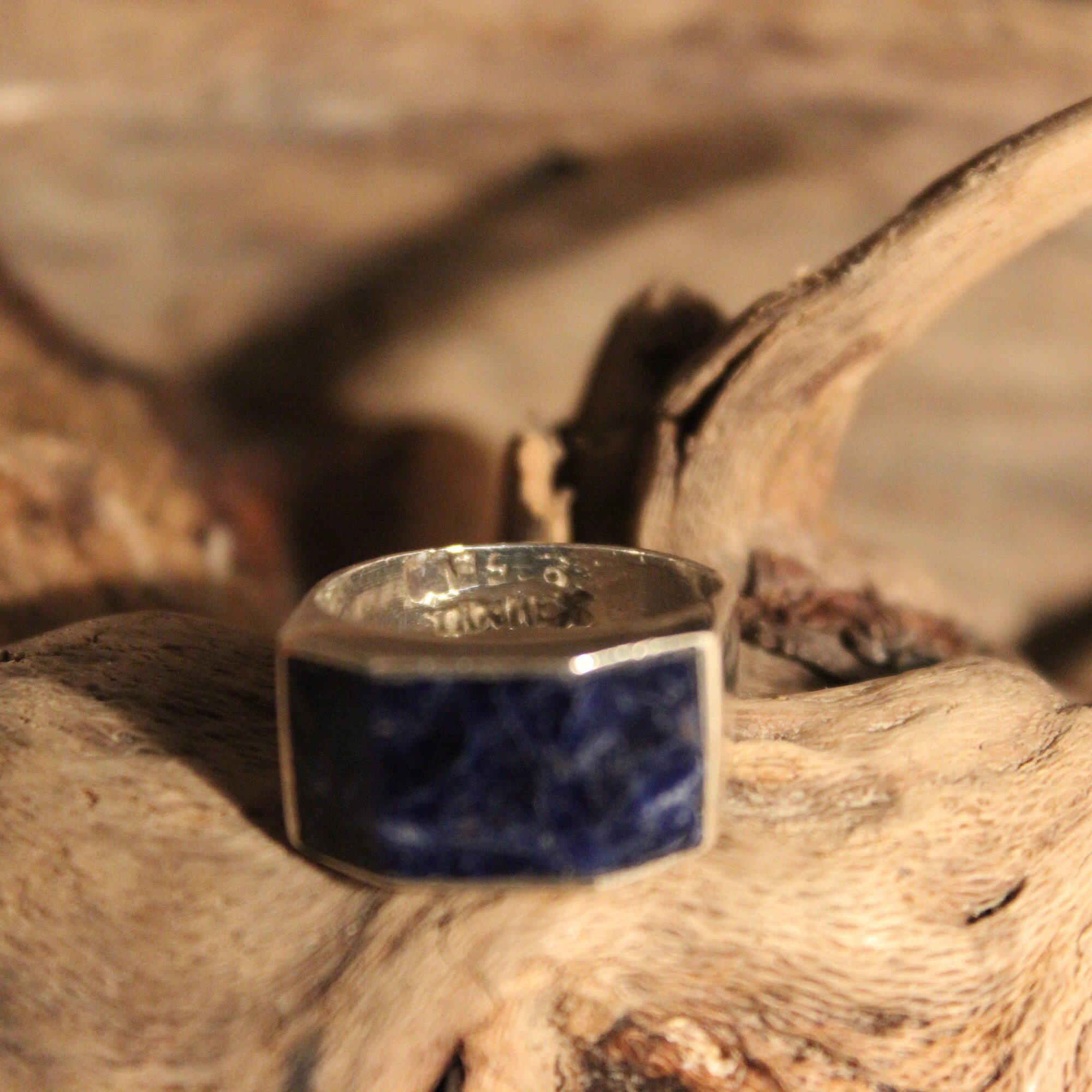 Large Vintage Sterling Silver Blue Lapis Mens Ring 6 Grams Size 8