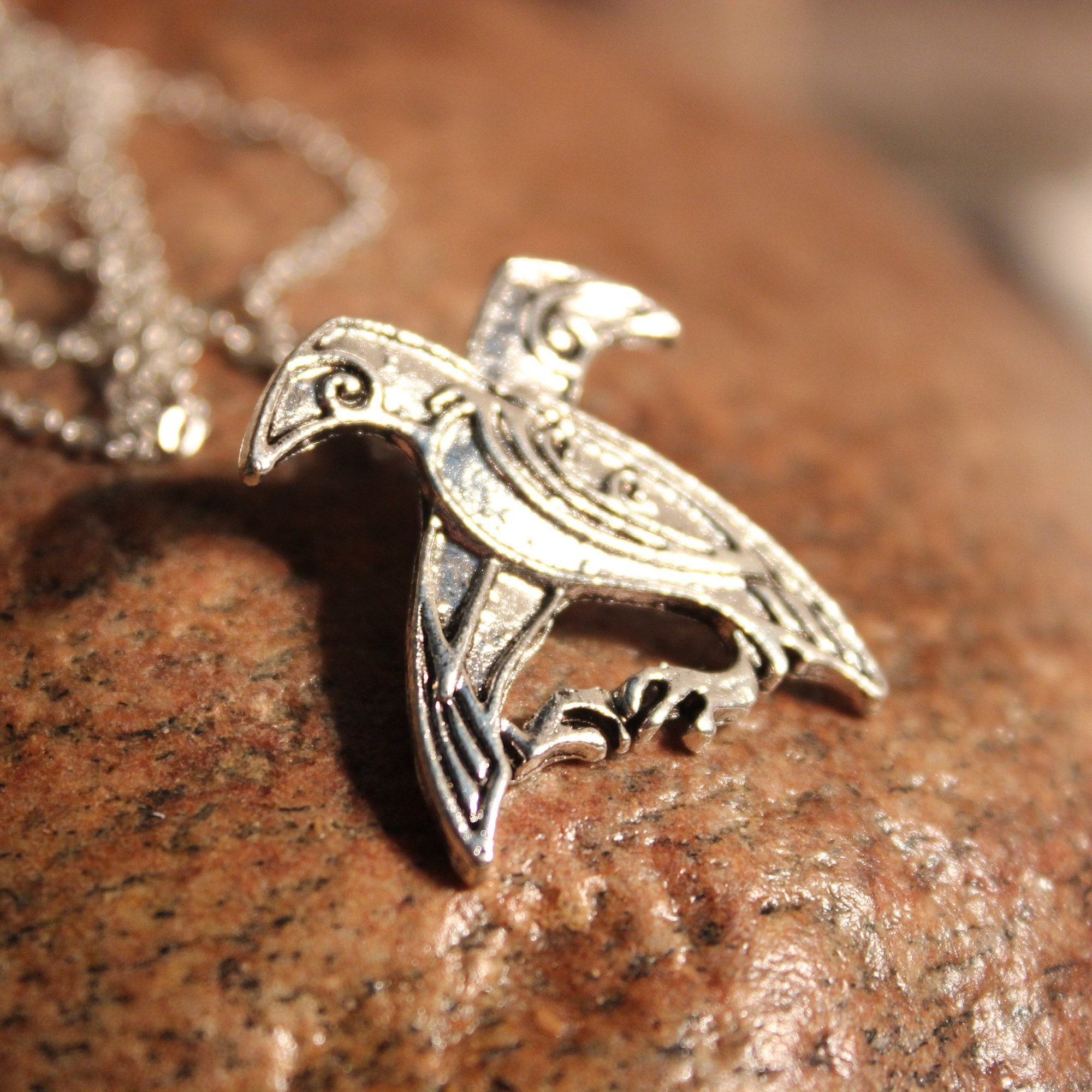 Odin Norse Viking Raven Pendant Necklace Nordic Raven Pendant Huginn