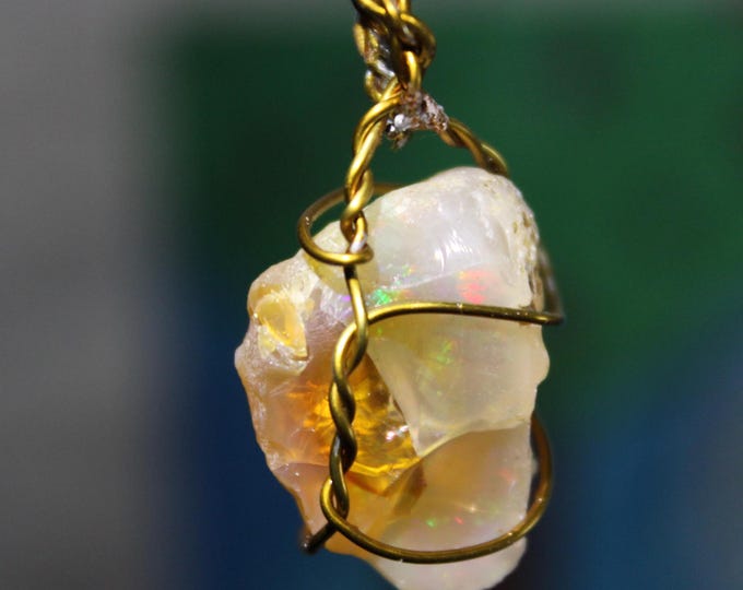 Large Natural Ethiopian Welo Fire Opal 38Ct Welo Ethiopia Large Fire Opal Gemstone Pendant Necklace Large Natural Raw Opal Pendant Opal