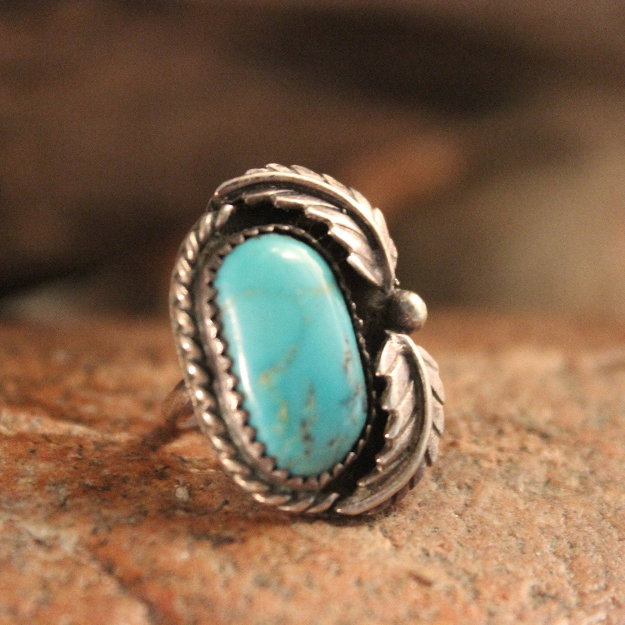 Vintage 1980's Silver Ring Large Turquoise Ring Sterling Silver Navajo