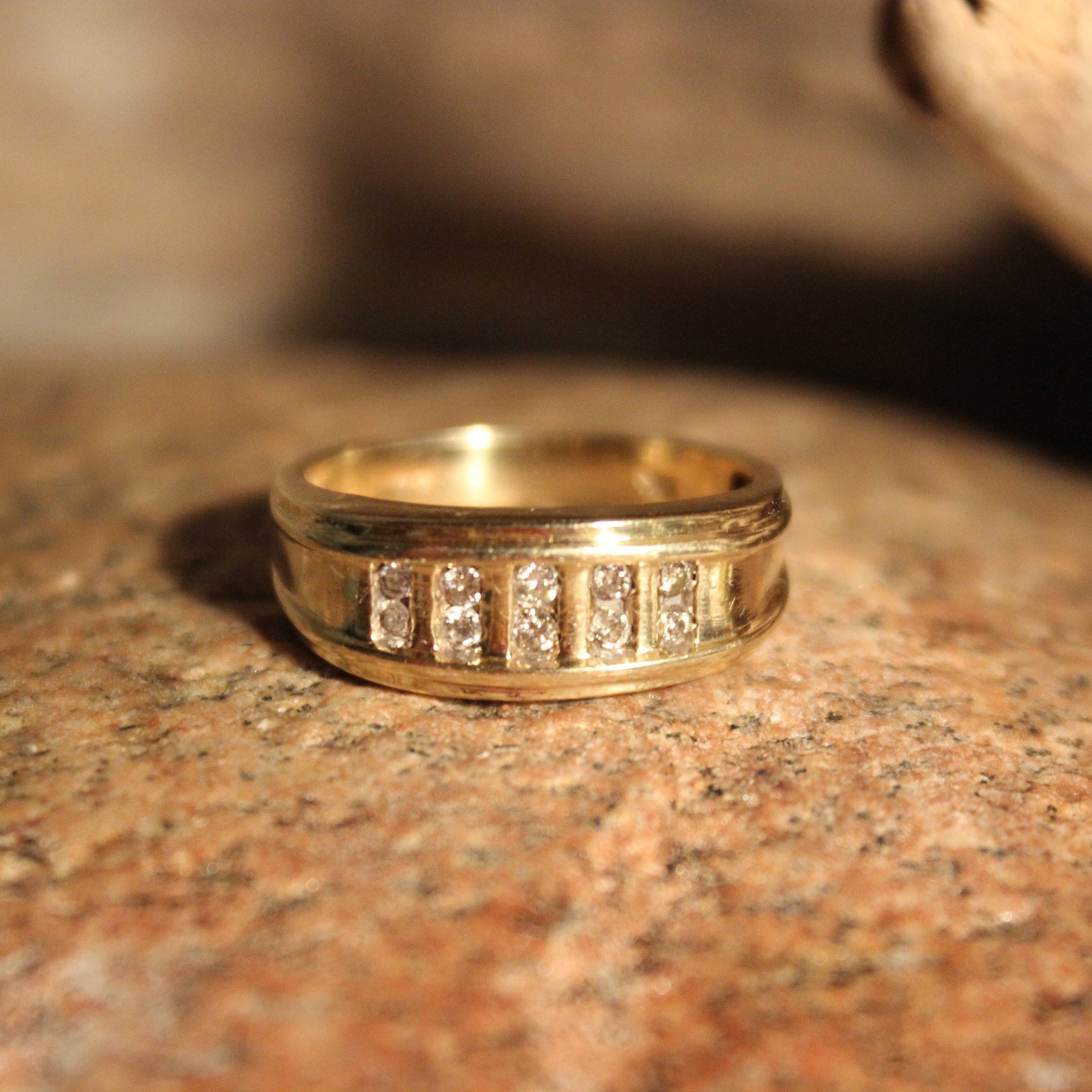  Mens  Diamond Ring  Mens  10K Solid Yellow Gold Ring  10 