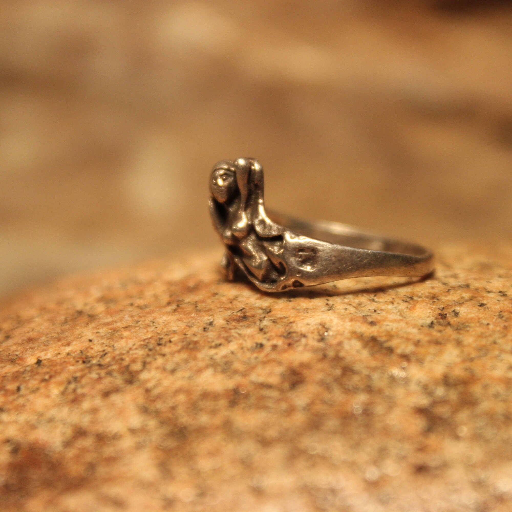 Vintage Sterling Silver Naked Woman Erotic Ring 2.7 Grams Size 