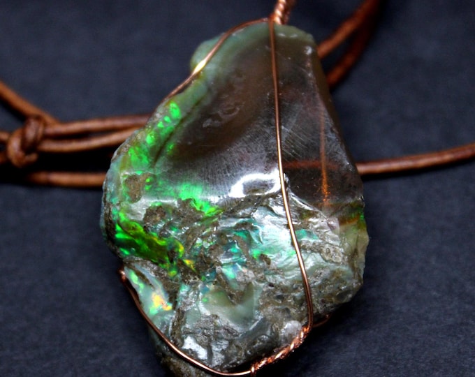 Large Natural Ethiopian Fire Opal 59ct Welo Ethiopian Untreated Black Fire Opal Pendant Adjustable Necklace Large Earth Mined Ethiopian Opal