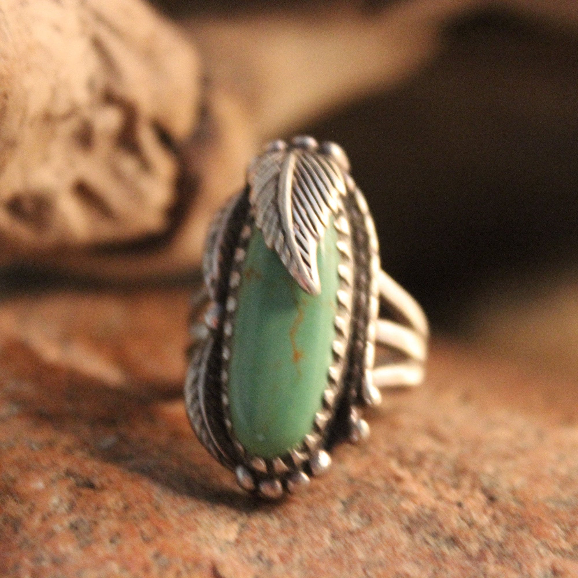 Large Southwestern Sterling Silver Turquoise Ring Grams Vintage
